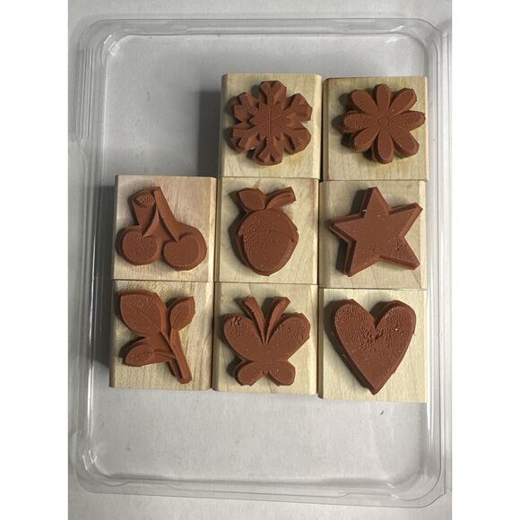 Stampin’Up All Through the Year Wood Stamp Set of 8 Heart Cherry Flower Star - Picture 4 of 4